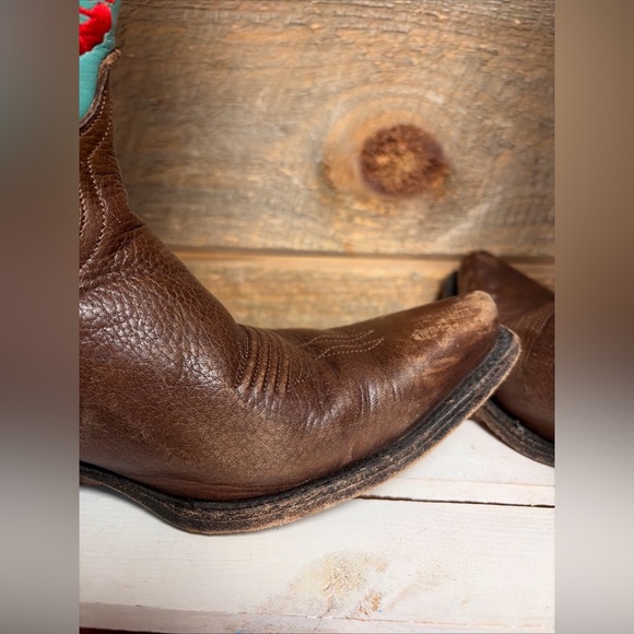 Vtg Y2k LANE Boots Floral Jade Sz 8.5 Embroidered Snip Toe Leather Cowgirl Boots - Picture 10 of 16